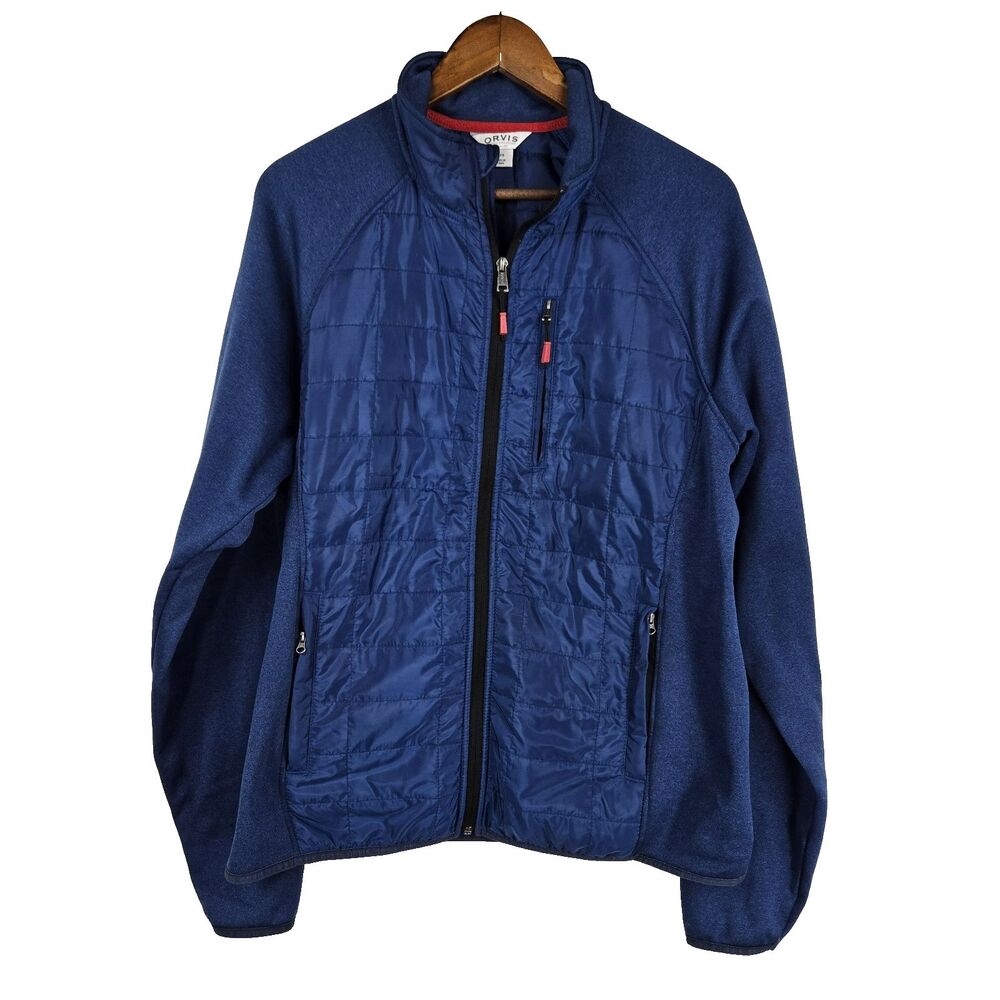Orvis Men's Size Large Blue Mixed Media Full Zip Jacket
